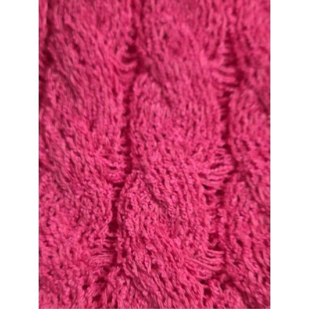 POL Hot Pink Open Knit Cropped Hoodie Sweater Boho Lace Long Sleeve Top NEW - Picture 7 of 14